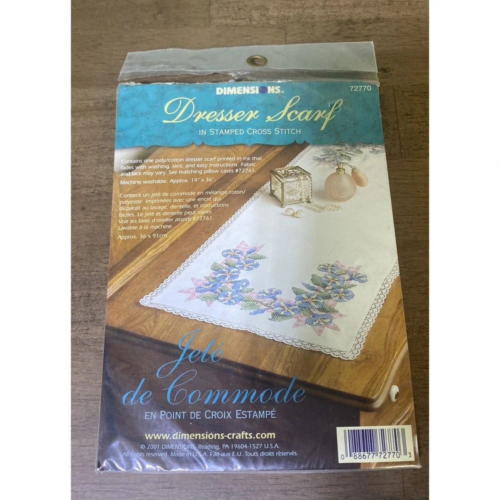 Dimensions Gingham & Morning Glories Dresser Scarf Stamped Cross Stitch 72770